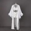 Bata de Satén con Empalme de Plumas de Lujo Transfronteriza Europea y Americana, Pantalones Cortos de Ropa Interior, Pijama para Mujer, Ropa de Casa, Nuevo Estilo Primavera y Verano