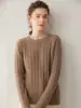 ¡Elegante y con clase! Suéter de cachemir al 25% con cuello redondo, hebilla y rayas verticales, camisa básica simple y versátil para mujer