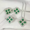Conjunto de Brincos Pingente Anel Trevo de Quatro Folhas Esmeralda Sintética Lucky Joias Tesouro Colorido Turmalina Verde Elegante