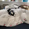 Conjunto de Quatro Peças Botonê de Algodão Puro Lavado Estilo Muji: Capa de Edredom, Lençol de Cima, Capa de Colcha, Lençol com Elástico, Conjunto de Roupa de Cama de Três Peças para Dormitório Estudantil