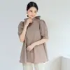 Estilo Japonés Primavera Elegante Commuter Cuello de Muñeca Algodón Delgado Holgado Cárdigan Color Sólido Blanco Manga Corta Lazo
