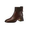 Botas Adelgazantes de Punto Patchwork con Tacón Medio de Cuero Suave, Temperamento, Cremallera Trasera, Tacón Grueso, Estilo Retro Martin, Nuevas para Otoño/Invierno 2026, Mujer