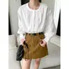 Cisnann Otoño Nueva Colección Algodón Tencel Gama Alta Bordado Hueco Holgada Plisada Manga de Linterna Camisa SN9209
