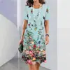 Vestido Feminino Elegante Casual de Manga Curta com Elementos de Estampa Floral Digital 3D Moda Feminina 2024 Comércio Exterior Transfronteiriço Novo