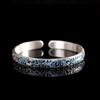 Pulseira de Prata Pura 999 Azul Queimado Gravada com Nuvem e Flor, Pulseira de Prata Simples Retrô Personalizada para Mulheres