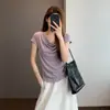 Zedaijiai: Caimento Fluido, Fresca, Flexível, Respirável, Design Reto em Forma de H, Camiseta de Manga Curta com Gola Cachecol Irregularmente Pregueada