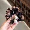 Goma para el pelo de satén a cuadros con perlas, estilo coreano, simple y versátil para el uso diario, accesorio para el cabello duradero y muy elástico