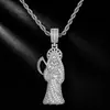 Estilo Hip Hop Europeu Pingente Completo de Strass Ceifador Foice Cobre Inserido Zircônio Ouro 18K Item Masculino Colar Acessórios de Joia