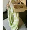 Pijama de Algodón y Seda Pijama de Mujer Verano Delgado Algodón y Seda Primavera y Otoño Para Usar Afuera Holgado Largo Hogar Aire Acondicionado Nuevo Pantalones de Pierna Ancha