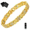 Pulsera magnética popular transfronteriza europea y americana, moderna y de lujo ligero, aleación con forma de trébol con diamantes, pulsera magnética de una fila para mujer