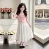 Moderna Camiseta Casual de Manga Corta para Niños Medianos y Grandes Verano 2026 Nuevo Dulce Lindo Conjunto de Dos Piezas Falda Larga de Moda