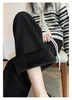 Calça de Cashmere de Perna Larga Outono e Inverno Feminina Espessada com Forro de Lã Inverno Novo Cintura Alta Dosagem Solta Casual Malha Reta Calças