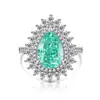 Transmissão ao Vivo Venda Quente Anel de Pedra Preciosa Colorida Corte Flor de Gelo Forma de Pera para Mulheres Cravejado com Anel de Diamante de Alto Carbono Brilhante Joias Dropshipping