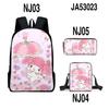 Mochila escolar con impresión 3D periférica de Sanrio Merlot, diseño de dibujos animados, bolso de hombro, bolso para lápices, conjunto de tres piezas