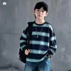Camiseta básica de rayas para niño 2026 nuevo estilo de otoño, camiseta de manga larga con bloques de color, sudadera de corte holgado, top de otoño para niños mayores