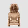Chamarra ligera de plumón Moncler m-brand con cuello de piel, corte ajustado, para mujer, estilo corto, cuerpo acanalado ajustado, engrosada, cálida, casual