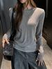 Camisa Básica Redonda de Outono e Inverno para Mulheres de Alta Qualidade em Tencel Lã Cor Pura T-shirt High-End Ombro Direito