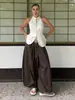 Calça Harem de Algodão Puro Transfronteiriça Moda de Rua Europeia e Americana Outono 2025 Casual Preguiçosa de Perna Larga Longa Calça Harem Solta para Mulheres