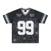 Camiseta Esportiva de Malha Preta com Gola V Estilo Retrô Americano, Manga Curta, para Homens e Mulheres, Novo Estilo de Verão, Estilo College, Modelo Solto