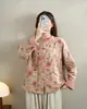 Novedades de otoño: chaqueta de algodón impresa estilo chino retro con cierres de botones, corte holgado, cuello mandarín y diseño de botones frontales, top tipo vestido de té al por mayor para mujer