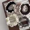 Faixa de cabelo com babados de renda estilo coreano, macia e confortável, scrunchie pequeno de seda gelada, elástico simples para rabo de cavalo para mulheres
