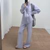 Conjunto de Dos Piezas de Punto de Color Sólido de Nuevo Estilo Transfronterizo con Cuello Alto y Doble Cremallera para Mujer, Conjunto de Suéter Casual Estilo Perezoso para Mujer