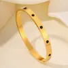 Pulsera de Acero de Titanio con Diseño Circular, Exquisitos Diamantes Color Dorado, Electrochapado de 18K, Sensación de Alta Gama, Estilo de Lujo Ligero a la Moda, Pulsera Abierta para Mujeres