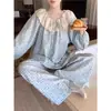 Pijama Nuevo al por Mayor para Mujer Transmisión en Vivo Celebridad de Internet Popular Algodón Nube Solapa Grande Encaje Conjunto de Ropa para el Hogar de Primavera y Otoño