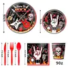 Festa de Aniversário Tema Caveira New Rock Pratos de Papel Descartáveis Copos Bandeirinhas de Puxar Toppers de Bolo Decorações