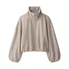 ZA comércio exterior transfronteiriço europeu e americano roupas femininas, jaqueta bomber popular vintage com gola alta e zíper na AliExpress
