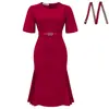 D644 Vestido de moda de manga corta para mujer europea y americana, elegante y con estilo, de cintura alta, ajustado, de longitud media, color liso, vestido africano de comercio exterior