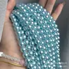 Acessórios para joias DIY de pérolas de vidro azuis, colar de cristal, corrente de clavícula de luxo leve de alta qualidade, contas soltas, pérolas Swarovski