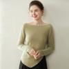 Suéter de Cachemira Hombros Descubiertos para Mujer, Otoño e Invierno 2025, Suave y Elegante, Favorecedor, Top Camiseta Base de Punto con Cuello Irregular