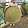 Placa Redonda de Bambu Cesto de Lixo Doméstico Tecido à Mão Peneira de Bambu Não Porosa Cesta de Bambu com Fundo Plano Bandeja de Bambu Tecida para Secar Coisas