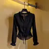 Camisa de manga larga con volantes estilo francés para mujer, nuevo diseño de otoño, camisa con cordones, moda nicho, top elegante