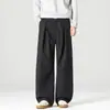 Ropa para Hombre Shanggu: Pantalones Vintage de Raya Vertical Texturizada Estilo Old Money para Hombre, Corte Holgado, Versátiles, Pierna Recta, Casual, Cintura Semi-Elástica