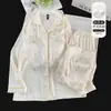 Conjunto de Pijama de Manga Larga Jacquard de Seda Hielo para Niñas con Almohadillas en el Pecho, Suave y Sencillo, Adecuado para Ropa de Casa