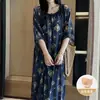 Bata de noche Laiqufeng anti-granos talla extra algodón seda, vestido morado para mujer, vestido largo casual de verano, adelgazante para mujeres de talla grande