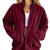 Cárdigan de pana estilo relajado transfronterizo con cuello alto, cierre de cremallera completo, bolsillos, hombros caídos y mangas largas - una chaqueta casual