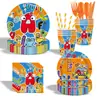 Prato de Papel Descartável Tema Pássaro Táxi Desenho Animado, Copo, Guardanapo de Papel, Toalha de Mesa, Conjunto de Louça, Suprimentos de Decoração para Festa de Aniversário