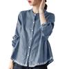 Comercio Exterior Amazon Aliexpress Primavera y Verano 2024 Nueva Camisa de Cuello Alto Talla Grande Algodón y Lino Manga Larga Holgada para Mujer