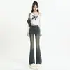 Jeans Skinny Rasgado Azul Retrô para Mulheres 2024 Início da Primavera Novo Hot Girl Cintura Alta Emagrecedor Reto Calça Ferradura