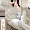 Con busto acolchado, pijama simple estilo coreano ins para mujer, nuevo estilo primavera y otoño, manga larga y pantalón largo, conjunto de ropa para el hogar de dos piezas
