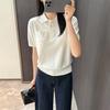 Algodón de alta Tsuen Cifrado Cómodo Suave Casual Color Sólido Commuter Polo de Punto Manga Corta Mujer Primavera y Verano F0301Z