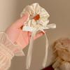 Lenço Quadrado Vazado Branco Cereja de Renda Feito à Mão Scrunchie Doce Feminino Rabo de Cavalo Elástico de Cabelo