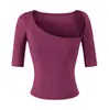 Camiseta de Manga Corta con Escote Asimétrico Irregular de Lyocell para Mujer, Estilo Corto Ajustado de Verano, Sexy y Madura, Top Impresionante