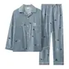 Pijamas Nuevos para Hombre Primavera y Otoño Manga Larga Imitación Algodón Talla Grande Otoño e Invierno Conjunto Casual para el Hogar para Hombre Que Se Puede Usar Afuera