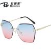 Gafas de Sol de Moda Trendy 2024 Metal Sin Montura Borde Cortado Gafas de Sol para Mujer Película Océano Gafas de Sol Coloridas