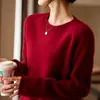 2026 Nuevo Estilo Lana Pura Cuello Redondo Manga Raglán Manga Larga Color Sólido Suéter de Punto Holgado Suave Capa Base Lana Suéter para Mujer