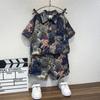 Traje de Verano de Manga Corta para Niños Verano 2025 Nueva Ropa Infantil, Conjunto de Dos Piezas de Camisa Fresca y Guapa para Niños, Sección Delgada
